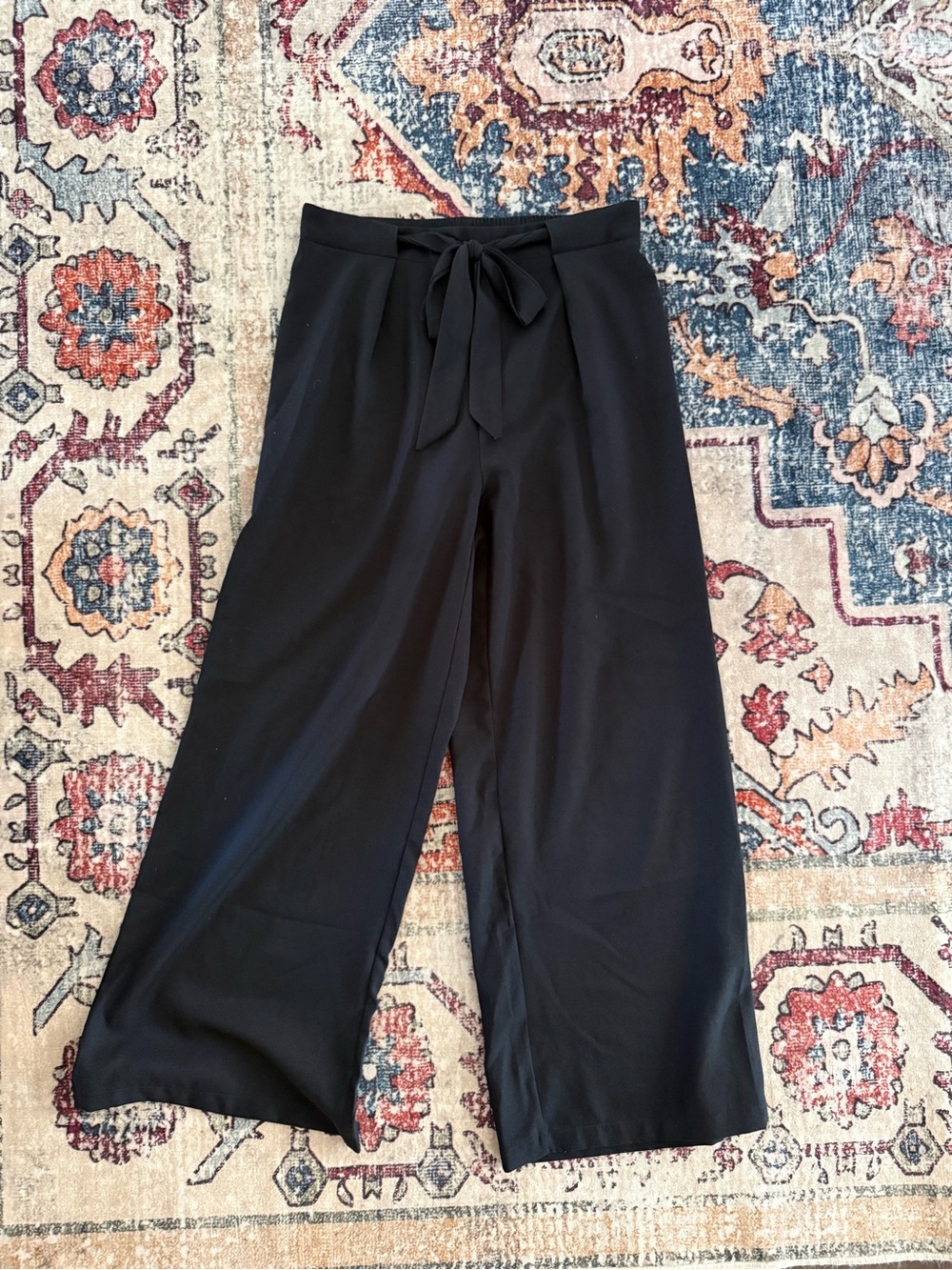 SHEIN Black Wide-Leg Tie-Waist Pants